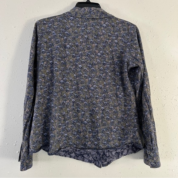 🦋 Ruff Hewn Blue Green Floral Button Down Long Sleeve Blouse Large - Picture 3 of 5